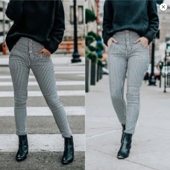 Free People Frankie Striped High Waist Skinny Pants SIZE 4 NWT - Picture 3 of 9